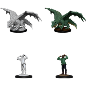 D&D Unpainted Mini Wyrmling Green Dragon & Afflicted Elf