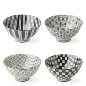Rice Bowl Set Retro Black and White